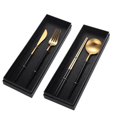 China Viable Hot Sales Gold Plated Spoon Fork And Knife Set Stainless Steel Mirror Gift Cutlery Set for sale