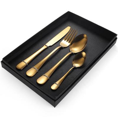 China Hot Sale Viable Stainless Steel Flatware Set Wedding And Fork Set 4pcs Flatware Set Knife Spoon Gift Box Set for sale