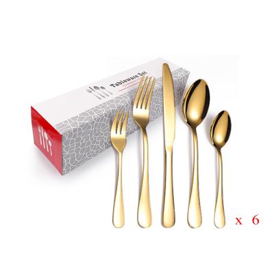 China Low MOQ Viable Silverware Cutlery Set Stainless Steel Gold 30pcs Flatware Cutlery Sets With Color Box for sale