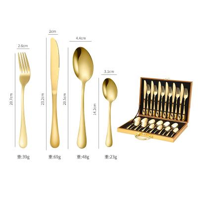 China Sustainable Hot Selling 24PCS Stainless Steel Gold Cutlery Set Packing With Wooden Box for sale