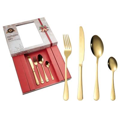 China Viable Wholesale 24pcs Mirror Polish Stainless Steel Gold Plated Christmas Gift Cutlery Set With Gift Box for sale