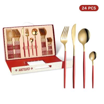 China Viable Colorful Royal Gold Plated Knife Spoon Fork Set PVD Coating Christmas Cutlery Set For Christmas Gift for sale