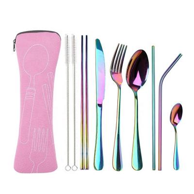 China Sustainable Travel Utensils With Case 9 Piece Healthy Eco-Friendly Travel Silverware Portable Flatware Sets For Travel Camping for sale