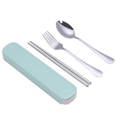 China Durable 3 Piece Stainless Steel Silverware Chopsticks Fork Spoon Camping Travel Portable Cutlery Set With Case for sale