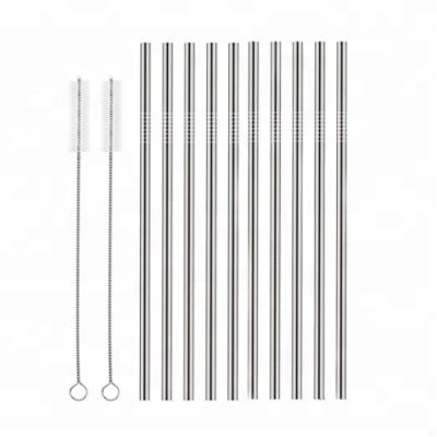 China Sustainable Set Of 10 Straight Stainless Steel Straws 265mm Long Reusable Drinking Straws for sale