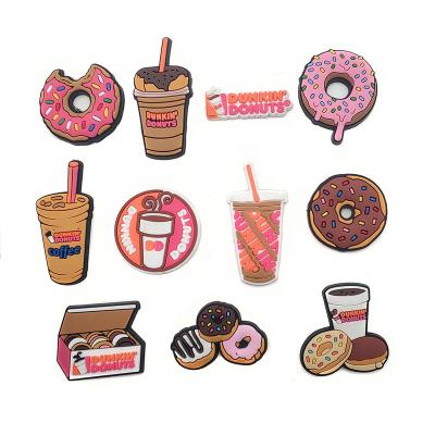 China Clog Charm DUNKIN DONUT Coffee Donut Shoe Decoration Fang Charms Accessories For Kids Birthday Gifts for sale