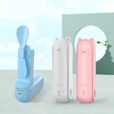 China Customized PORTABLE USB Rechargeable Electric Mini Power Bank Flashlight Portable Multifunctional Fan for sale