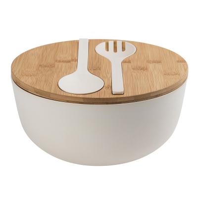 China Sustainable Bamboo Fiber Dinnerware Sets Salad Bowl With Bamboo Wooden Lid And Tongs for sale