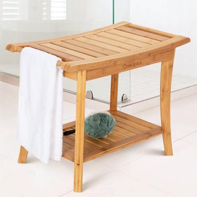 China Germany Amazon Hot Sale Bathroom Shower Bench Tub Shower Chair Spa Bath Stool Bamboo Organizer Storage With Laser Custom Print for sale