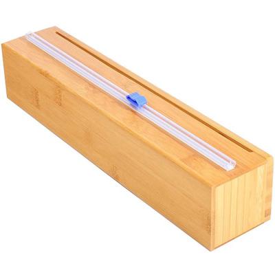 China MI Yu Sustainable Bamboo Wooden Box with 1 Sections Aluminum Foil Plastic Wrap Dispenser with Slide Cutter for sale