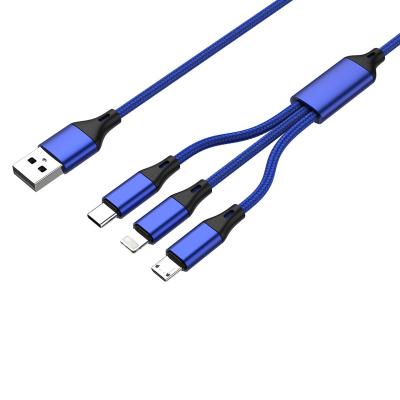 China Latest MP3/MP4 Player Cable OEM Colorful 6A USB C 1.2M Weaving Nylon Data To Micro Fast Transfer 3 In 1 Data Line for sale