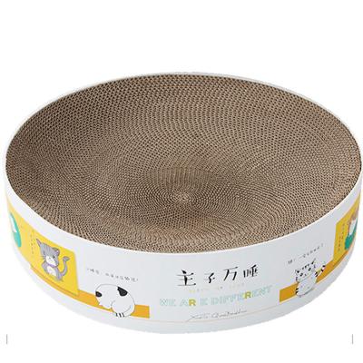 China Stocked Round Shape Cardboard Interactive Cat Scratcher Toy Corrugated Scratch Board for sale