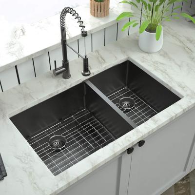 China Without Sink 304 Stainless Steel Handmade Black Color Sink Double Faucet Kitchen Bowl Under Mount Sink for sale