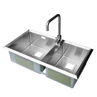 China Without Faucet New Design 304 Stainless Steel Top Mounted Double Bowl Sinks With Faucet for sale