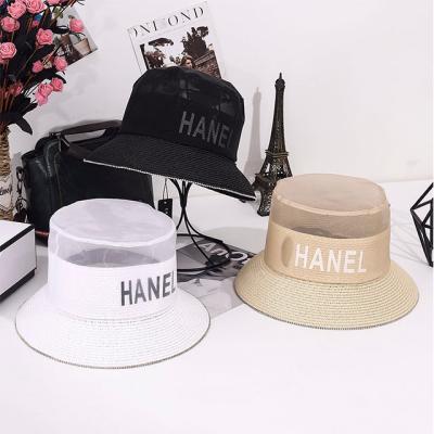 China Barred 2021 Luxury Fashion Accessories New Mesh Straw Hat Letter Printing Simple Transparent Top Hat Ladies for sale