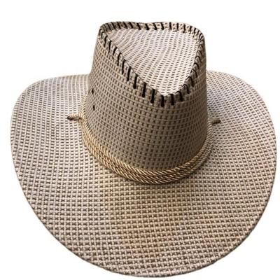 China Western Men's Straw Hat Outdoor Sunscreen Sunshade Sunshade New Style Striped Cowboy Hat for sale