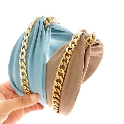 China 2021 New Korean Cloth Headband Fashion Chain Cross-tied Cool Headband Hair Accessories Cloth Hair Bundle for sale