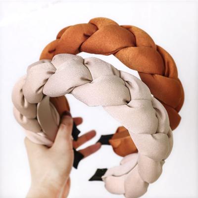 China Children's Hair Decoration 2021 Fashion Women's Pure Color Silk Woven Headband Exaggerated Thickening Sponge Headband for sale