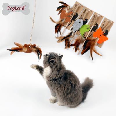 China Viable Wholesale Bulk Felt Pet Feather Dangler Cat Toy Fishing Rod Cat Feather Toy for sale