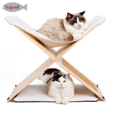 China Nature Cat Beds Furniture Simple 2 Leve Furniture Cat Tree Solid Wooden Scratching Post Sustainable Cat for sale