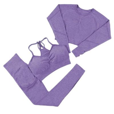 China Antibacterial Promoting 3 PCS Sports Suits Seamless Fitness Women Yoga Set Shockproof Workout Sports Bra High Waist Shorts Gym Leggings for sale