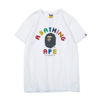 China Anti-Wrinkle New Style T-shirt Bape Unisex Casual Cartoon Building Block The Monkey Print T-shirt Loose Round Neck T-shirt for sale