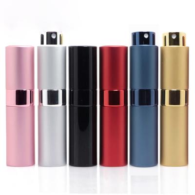 China Mini Travel Refillable 8ml Mist Fan Pump Sprayer Perfume Atomizer Packaging Aluminum Bottle Eco-friendly Pink Yellow Color Cosmetic for sale