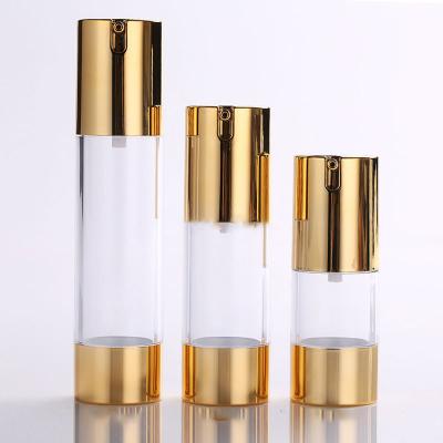 China High Quality Gold Eco-friendly Luxury Empty Pump Packaging Dispenser UV Bottles Refillable Vacuum Pump Airless Bottle For Lotion Serum Cream for sale