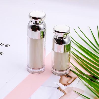 China Hot Selling Eco-friendly Custom Acrylic Wall Oil Serum Double Spray Cosmetic Silver Packaging Plastic Airless Bottle With Pump for sale