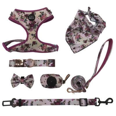 China Viable High Quality Printing Design Dog Harness Leash And Collar And Bandana Set for sale