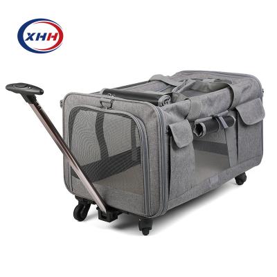 China Breathable Portable Pet Trolley Bag For Outing Detachable Universal Wheel Pet Breathable Foldable Large Capacity Handbag for sale