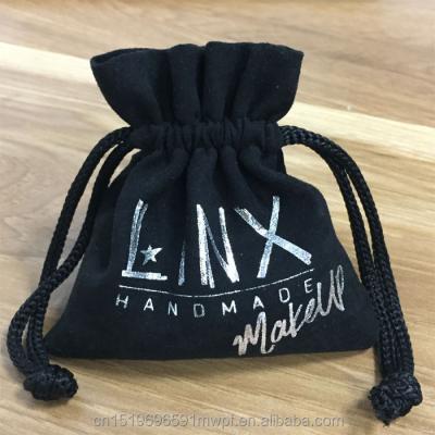 China Recyclable Black Suede Jewelry Pouch With Silver Gold Foil LOGO for sale