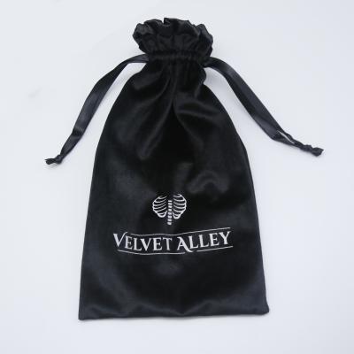 China Custom Logo Printed Velvet Gift Packaging Pouch Velvet Drawstring Security Bag for sale