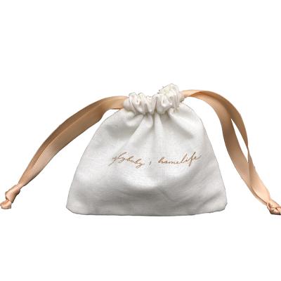 China Recyclable Custom Drawstring Cotton White Jewelry Pouch Bag With Logo for sale