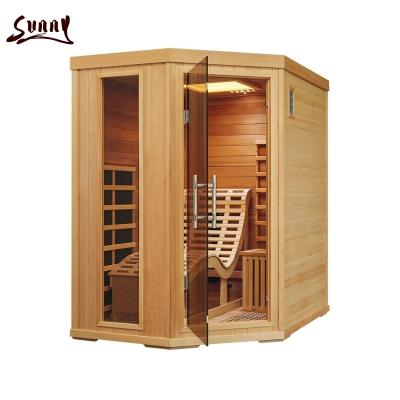 China Computer Control Panel Hemlock Sauna Room With Relax Chair Corner Design Infrared Sauna Cabin for sale