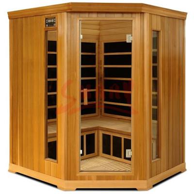 China Computer Control Panel 4 Person Corner Sauna Room Carbon Fiber Infrared Heaters Sauna Equipment for sale