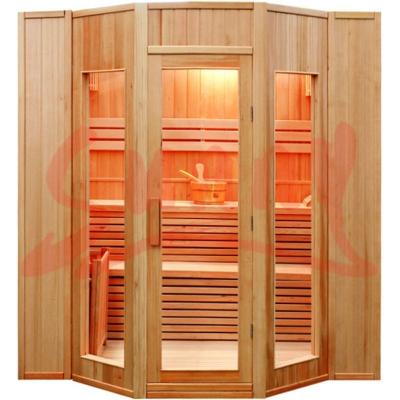 China Computer control panel Finland traditional sauna, hemlock corner sauna cabin with harvia stove for sale