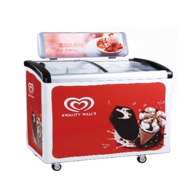 China Single-temperature Smeta Commercial Freezer Chest Curved LOW E Display Glass Top Showcase for sale