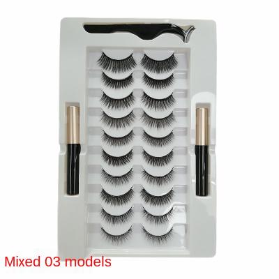 China Factory price application makeup daily wholesale magic eyeliner set false eyelashes, three pairs sticky eyeliner set false eyelashes for sale