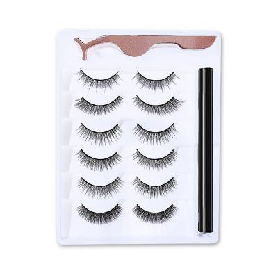 China Daily Makeup Application 6 Pairs Magnetic False Eyelashes Platina False Eyelashes With Magnetic Eyeliner Glue Free Thick 3D Eyelashes for sale