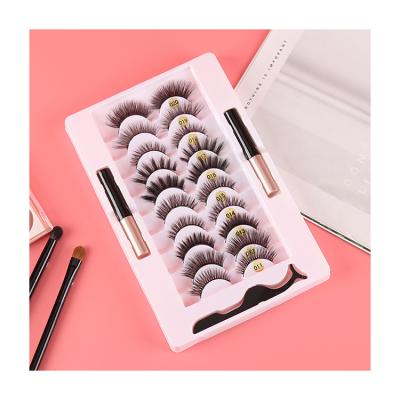 China Wholesale Magnetic Glueless Makeup Maker Daily Application Ten Pairs Natural Magnetic False Eyelashes 3D Eyeliner False Eyelashes Set for sale