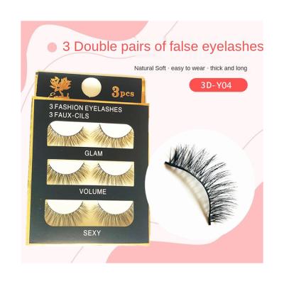 China Wholesale Fiber 3d Chemical False Eyelashes Makeup Daily Application Grouped Single Eyelashes 3 Pairs Natural False Eyelashes for sale