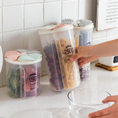 China Custom Freshness Keeping OEM Storage Box Cereal Dispenser Food Storage Bin Rotating Dry Food Cups Container Crate Flour Grain Storage Bottle for sale