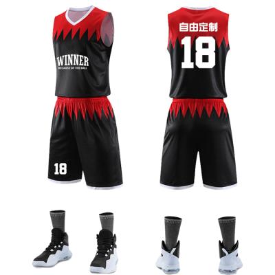 China Antibacterial Custom Sublimated Basketball Uniform Design Latest Black And Red Basketball Tank Top Design for sale