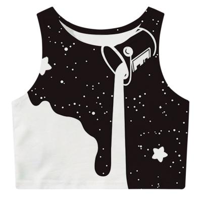 China Custom printed women fashion ladies crop top vest polyester anti-shrink stylish sleeveless shirts crop tops for sale