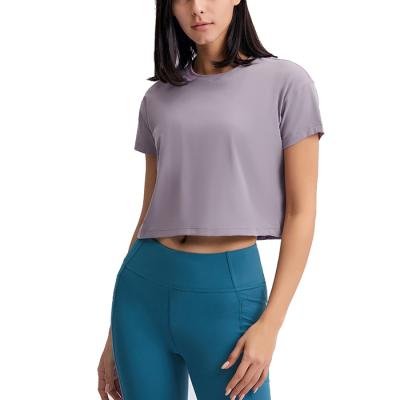 China Custom OEM Women Yoga Workout Gym Crop Top Loose Breathable Fitness T-shirt Female Quick Dry Shirt for sale