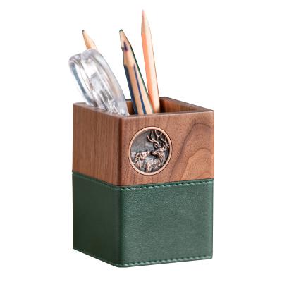 China Study of Stationery Light Luxury Desktop Storage Box Solid Wood Desktop Pen Stand Wooden Pen Stand for sale