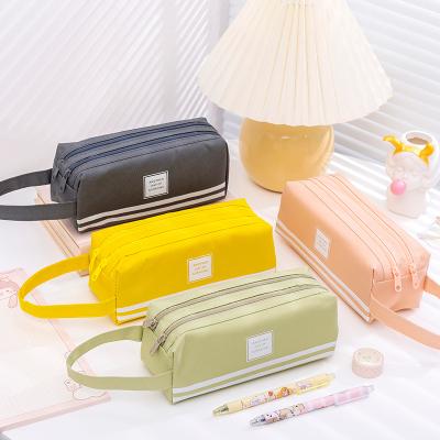 China Large Capacity Canvas Single Portable Zipper Student Double-Layer Pencil Case Large Capacity Pencil Case for sale