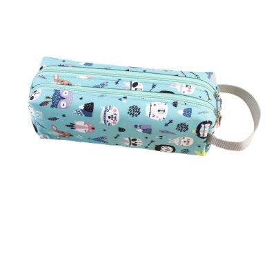 China Printed Cartoon Double-Layer Canvas Pencil Case Zipper Stationery Portable Study Bag for sale