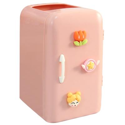 China Plastic Cute Cartoon Pen Fridge Makeup Brush Storage Box Large Capacity Office Desktop Students Organize Storage Container for sale